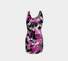 Load image into Gallery viewer, Black &amp; Pink Graffiti Bodycon Dress