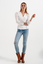 Load image into Gallery viewer, Puff Sleeve Wrap Front Top With Belt Detail in White