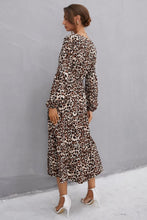 Load image into Gallery viewer, Leopard Balloon Sleeve Ruffle Hem Dress