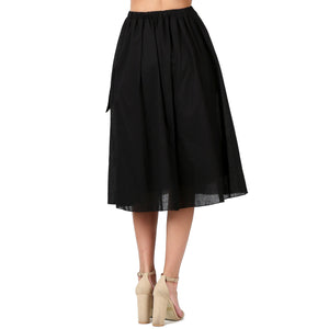 Evanese Women's Cotton Knee Length a Line Skirt With Front Pockets With Ribbon