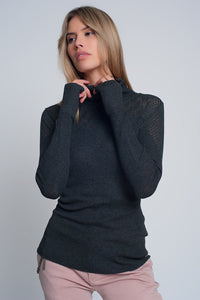 Soft Ribbed Sweater With Turtleneck in Gray