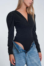 Load image into Gallery viewer, Glitter Long Sleeve v Neck Body in Black