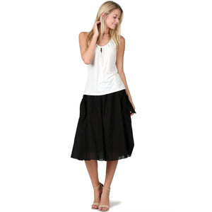Evanese Women's Cotton Knee Length a Line Skirt With Front Pockets With Ribbon