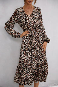 Leopard Balloon Sleeve Ruffle Hem Dress