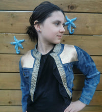 Load image into Gallery viewer, Gold Leather Jean Jacket